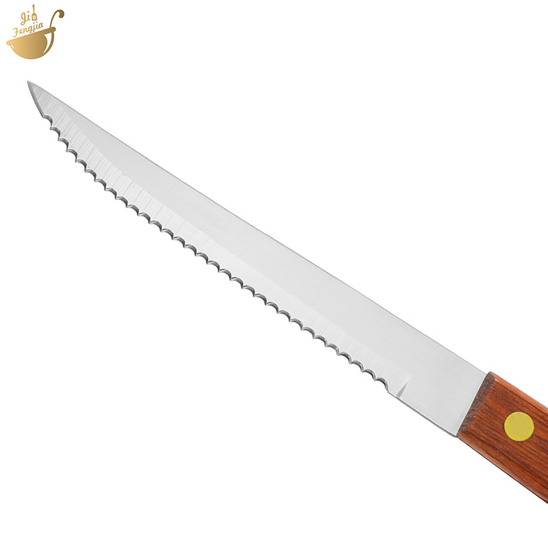 Solid wood steak knife, household serrated, hotel household stainless steel steak knife, kitchen Western food knife, tableware knife and fork knife details Picture