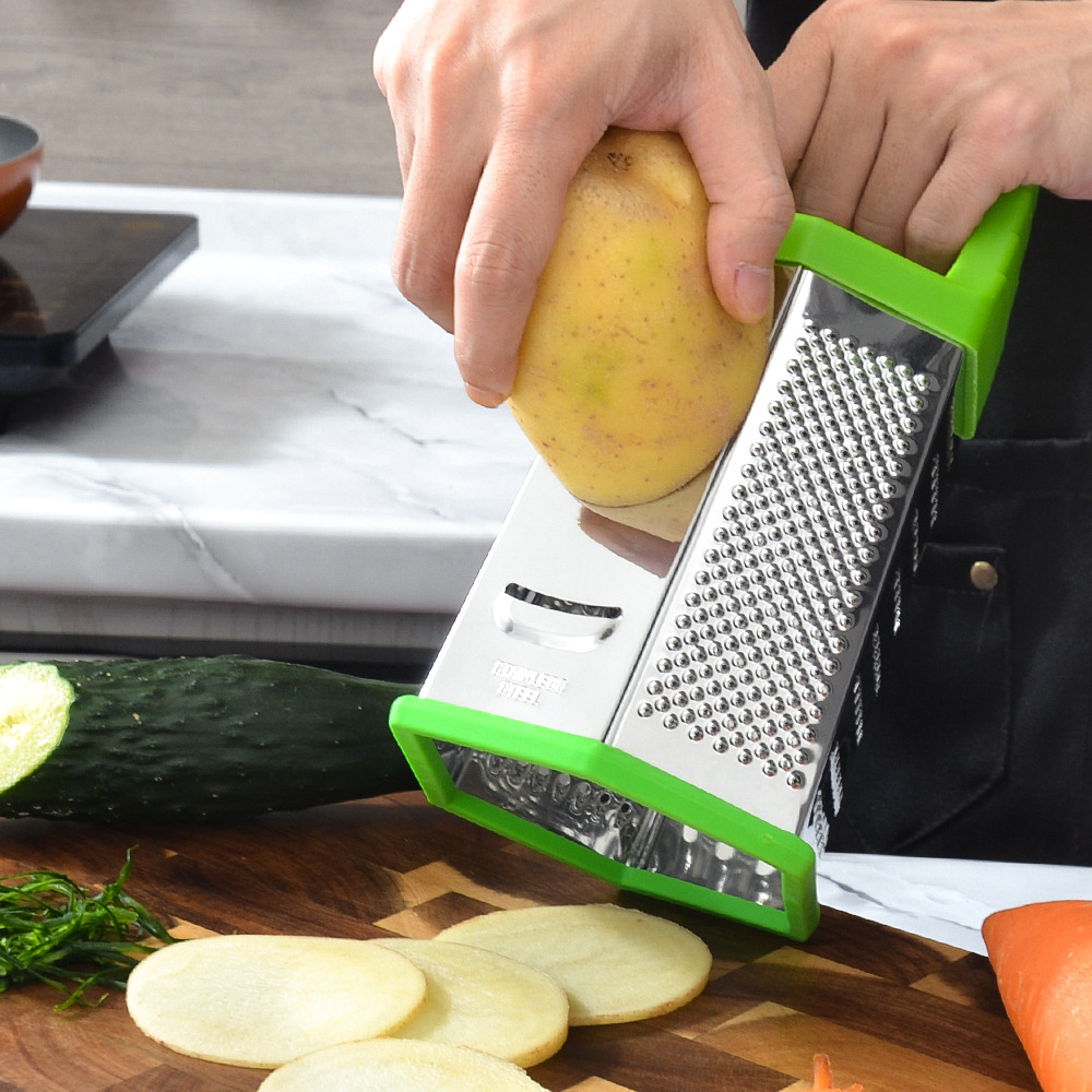 Wholesale stainless steel grilles, daily kitchenware, six-sided grilles for potatoes, radishes and cheese, multi-functional vegetable slicers Application Scenario