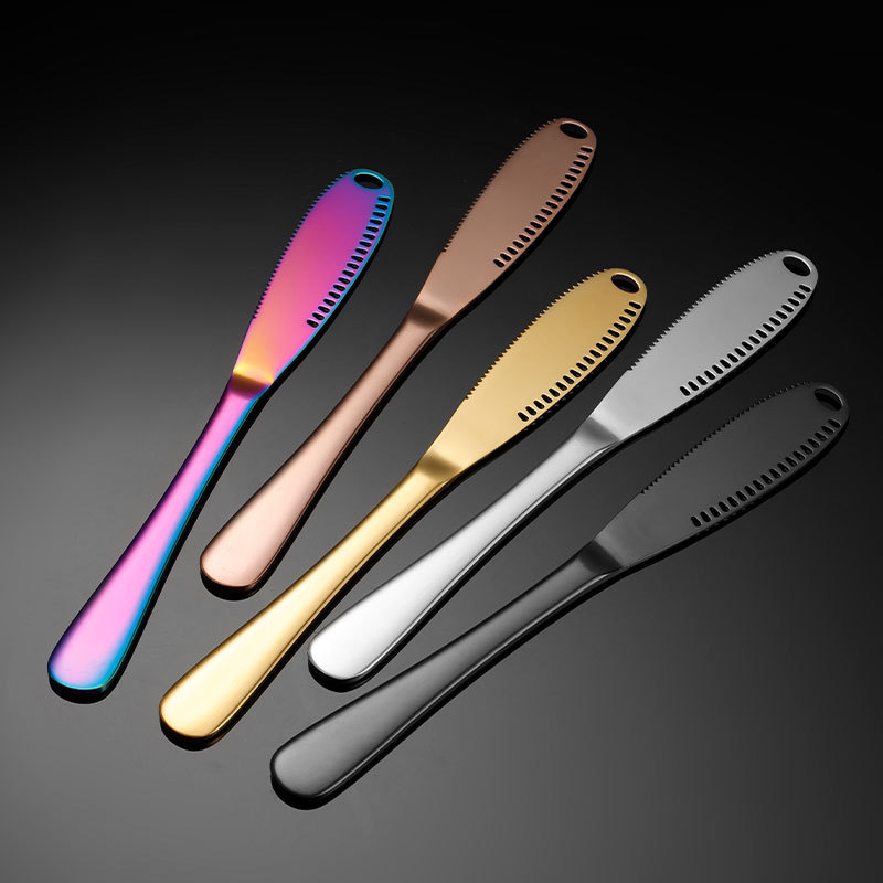 Ain stainless steel cheese knife with round holes, creative design, multi-color titanium-coated cross-border cream knife, baking gift tool Application Scenario