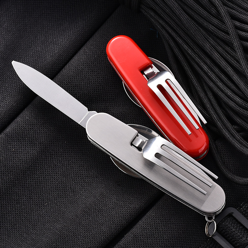 Factory direct sales of camping detachable multi-functional folding knife, fork and spoon set tableware, portable outdoor four-cut knife Application Scenario