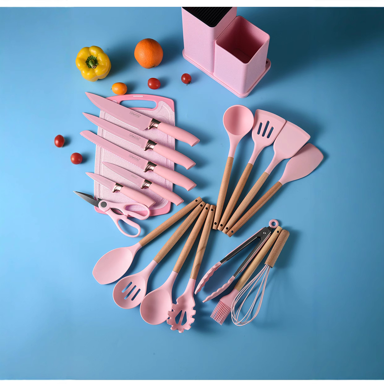 Silicone kitchenware set of 19 pieces, non-stick pan, household knife set, silicone combination, high-temperature resistant kitchenware, stainless steel knives Application Scenario