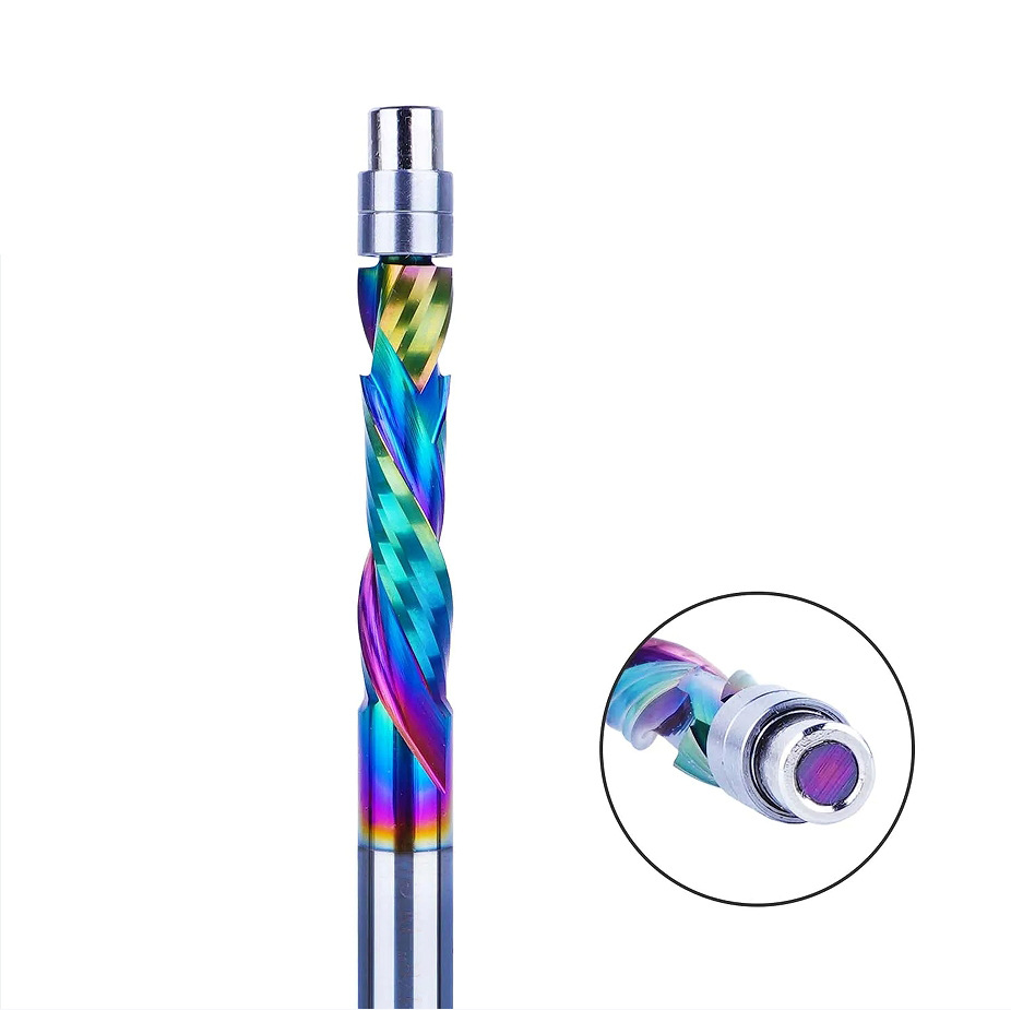 1/4 handle blue-plated seven-color coated integral alloy trimming knife, double-bearing compound edge engraving knife, woodworking milling cutter Specification drawing