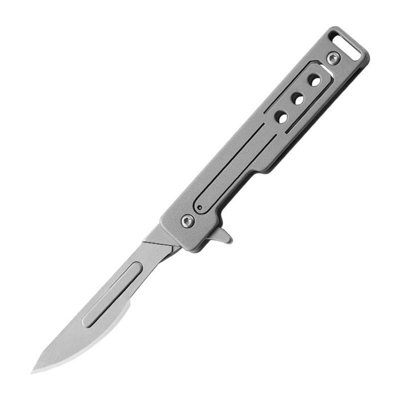 Stainless steel utility knife, quick-opening mini folding knife, sharp edge, portable express box opening knife, keychain paper cutting knife Item Picture