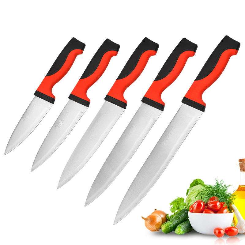 Wholesale stainless steel kitchen knives, double-color handle chef knives, multi-purpose knives, household fruit knives and peelers from the manufacturer full figure