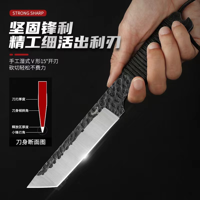 Hand-forged survival knife, diving straight knife, thickened portable fruit knife, outdoor knife, high-hardness camping survival knife Specification drawing