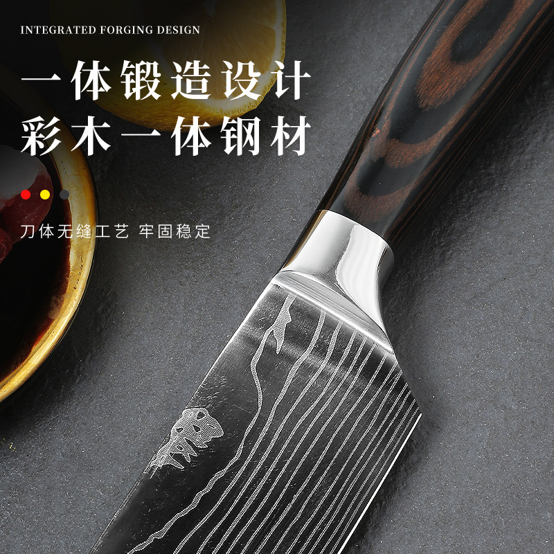 Cross-border Damascus colored wood chef knife set, Japanese cooking knife, fruit knife, kitchen knife, stainless steel knife set Application Scenario