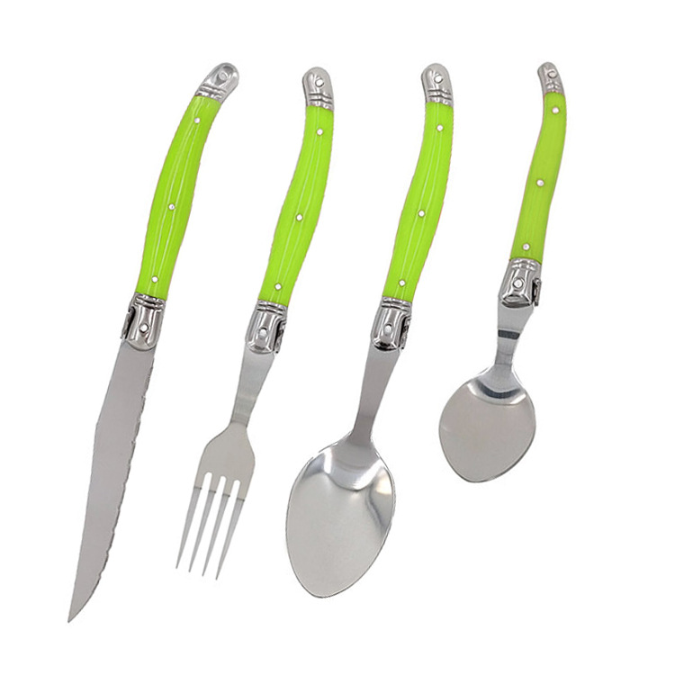 Colorful knife, fork and spoon set for home and hotel use, plastic handle steak knife, steak fork and spoon, steak and Western tableware, no Specification drawing