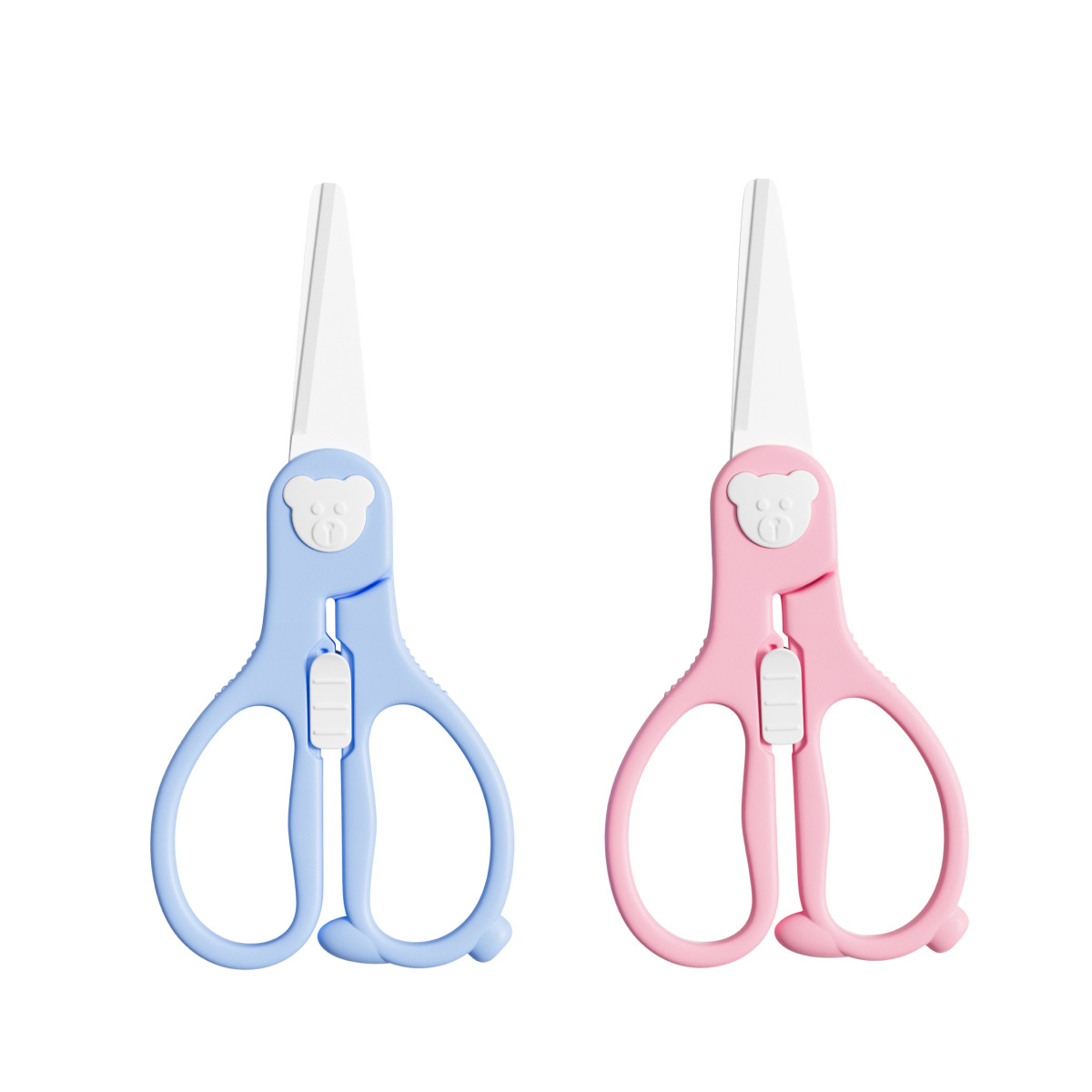 Factory Bear Ceramic baby food Scissors Portable Home Lock Buckle style Cute baby children's food scissors in stock mini Item Picture