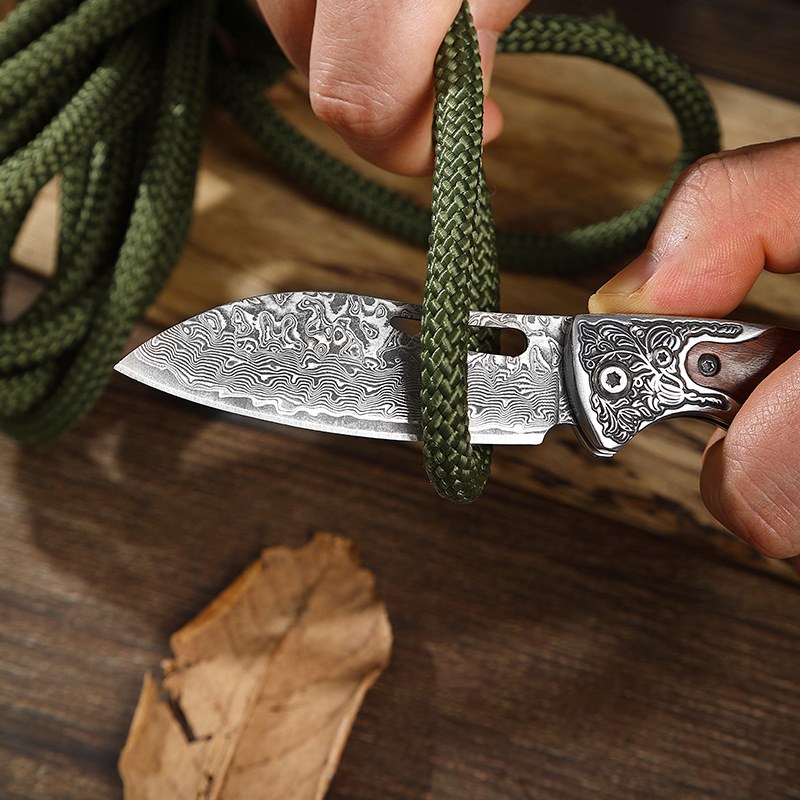 Damascus steel folding fruit knife, a multi-functional self-defense knife, is a high-hardness, sharp and portable small knife for outdoor use Specification drawing