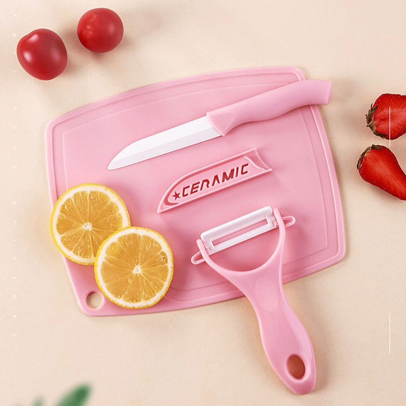 Wholesale of fruit knife, melon peeler, cutting board, three-piece set, ceramic peeler, fruit cutting board set, kitchen gift knives details Picture