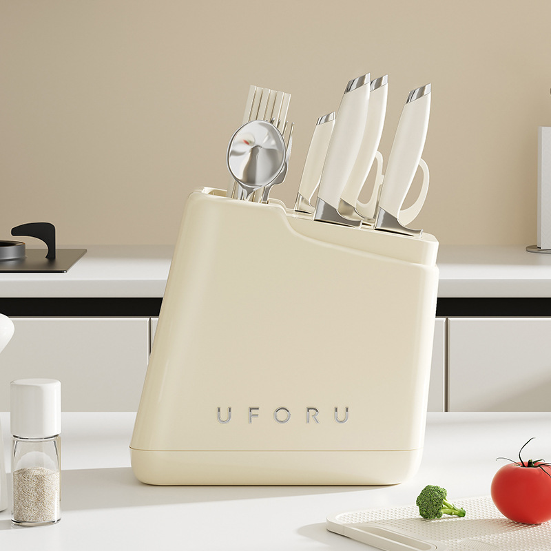 Knife rack, storage rack, household kitchen countertop, multi-functional kitchen knife, chopsticks and spoon integrated draining and storage rack, plastic details Picture
