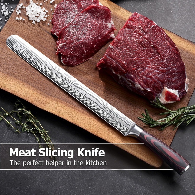 Amazon's best-selling 12-inch German steel kitchen knife, ham slicer, bread knife and meat cutter Specification drawing