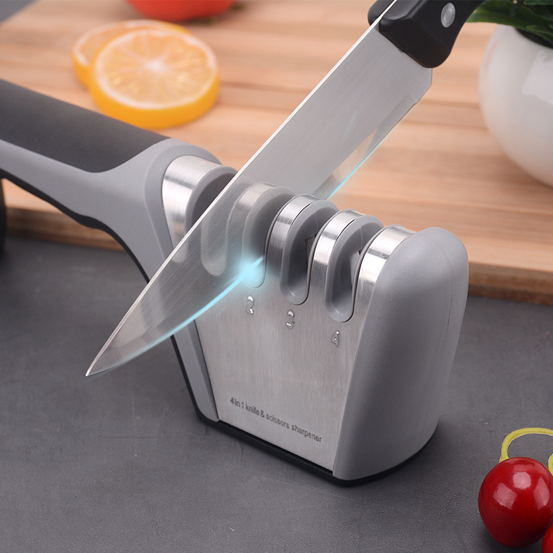 Amazon supply multi-purpose four-stage knife sharpener for sharpening kitchen knives, quick knife sharpening, manual export quality scissors sharpening Application Scenario