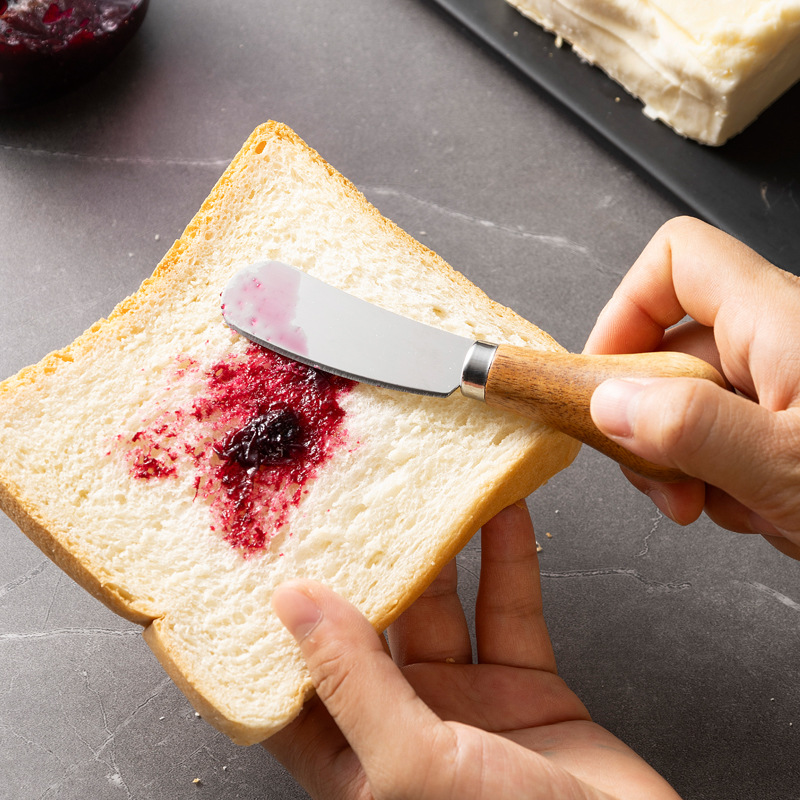 Acacia wood cheese knife, butter knife, mini freestanding knife for spreading bread, toast, cheese, jam and butter Specification drawing