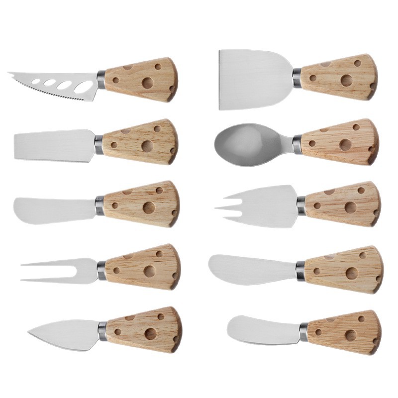 Cross-border creative cheese handle tools, Western tableware, stainless steel knives and forks, butter spatula, rubberwood cheese knife Item Picture