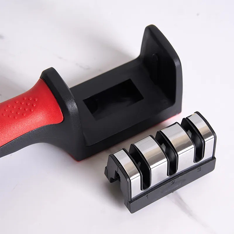 A household multi-functional kitchen knife and scissors knife sharpener, a four-section stone popular quick knife sharpener frame, a sharpening tool Application Scenario