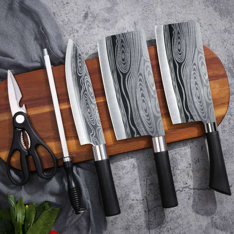 Damascus kitchen knife, household chef's knife, stainless steel slicing knife, bone chopping knife, kitchen Yangjiang knife set Specification drawing