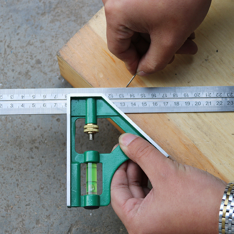 90-degree stainless steel thickened multi-functional high-precision woodworking right-angle ruler, movable combination Angle ruler for export Specification drawing
