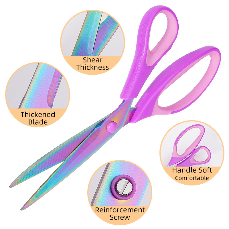 Stainless steel three-piece set, titanium-coated scissors, office scissors, household tailor scissors, sewing combination scissors, multi-functional hand scissors Specification drawing