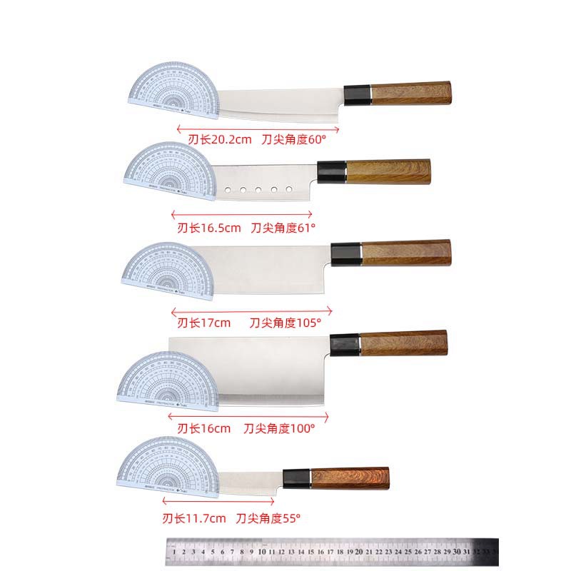 Stainless steel kitchen knife set, wood grain handle, kitchen and household slicing knife, sharp and durable fruit knife set, gift Application Scenario