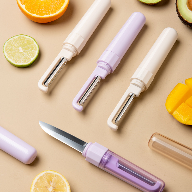 Multi-functional fruit knife, portable folding peeler for dormitory students, portable double-head two-in-one household peeler full figure