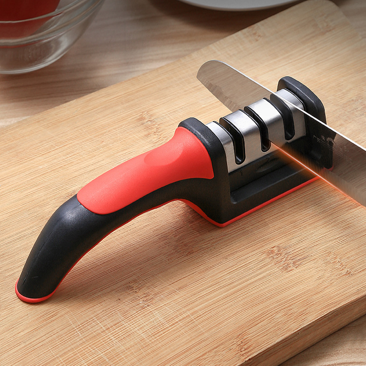 Wholesale of household knife sharpeners, whetstones, kitchen small tools, multi-functional handheld quick three-stage knife sharpeners full figure