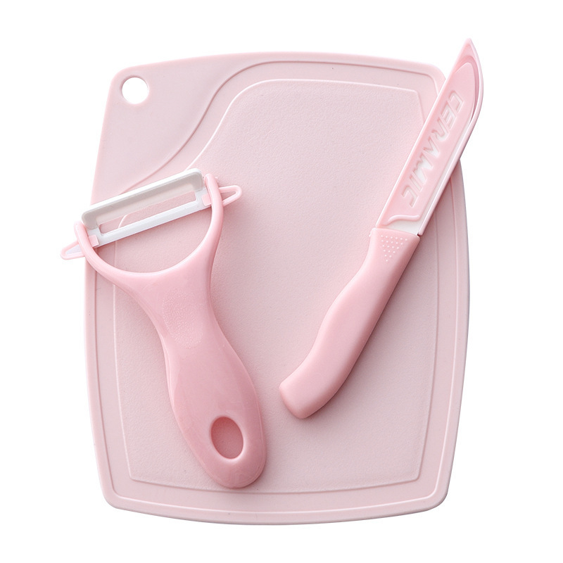The three-piece set of kitchen imitation ceramic fruit knives, imitation ceramic peelers, fruit knives and cutting boards is a popular online hit Item Picture