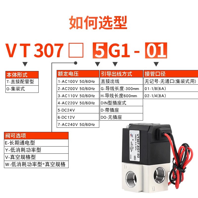Xingchen Pneumatic VT307V high-frequency vacuum Solenoid Valve 24V/12 two-position three-way VT307-5G1/4G-02-01 details Picture