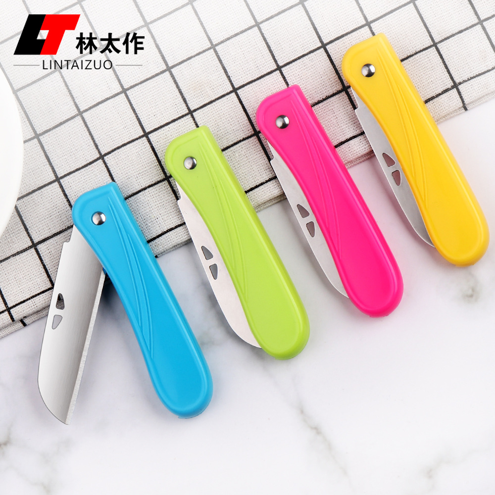 Colorful candy-colored fruit knife, stainless steel fruit peeler, portable 4-inch peeler with knife case, gift small knife full figure