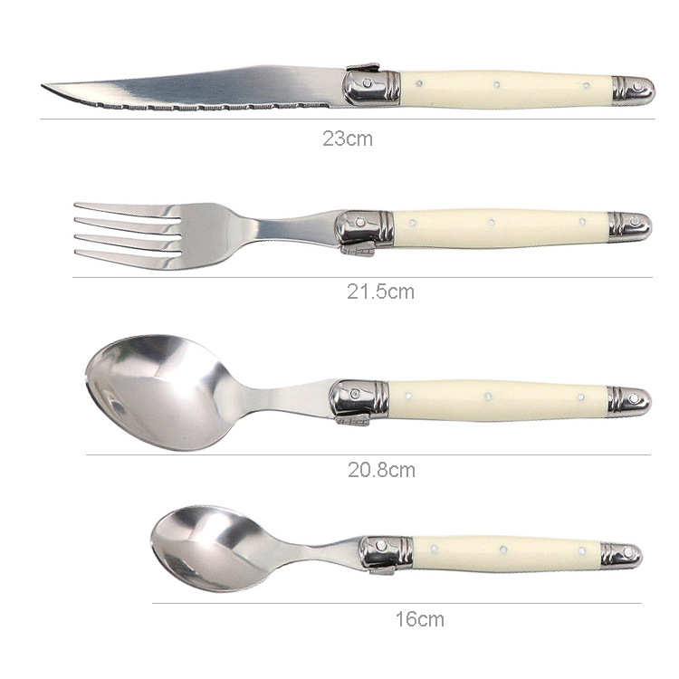 Stainless steel household Western-style knife, fork, spoon and spoon set, black plastic handle steak knife, steak fork, spoon and steak knife details Picture