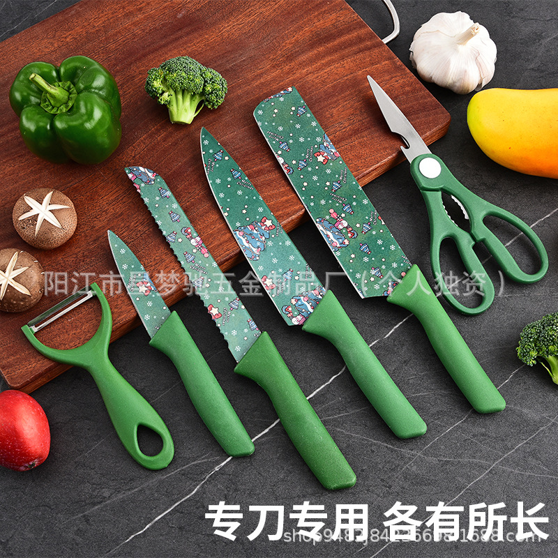 A popular export set of Christmas printed six-piece knife sets, kitchen knife sets and gift knife sets details Picture