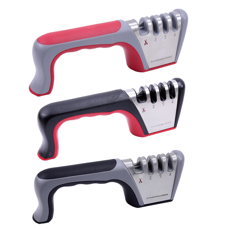 The four-section kitchen knife sharpener, which can be used for both sharpening and cutting, is a household knife sharpening wonder. It is available in stock for quick knife sharpening Item Picture
