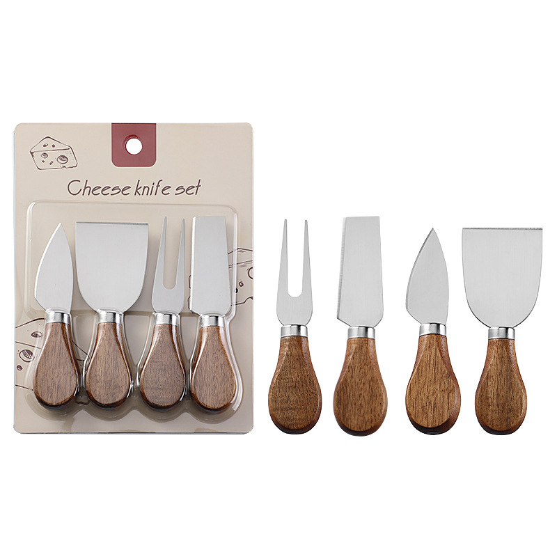 Cross-border love wooden handle cheese knife, cheese knife, stainless steel cheese tools, knife, fork and card 4-piece cheese knife set Application Scenario