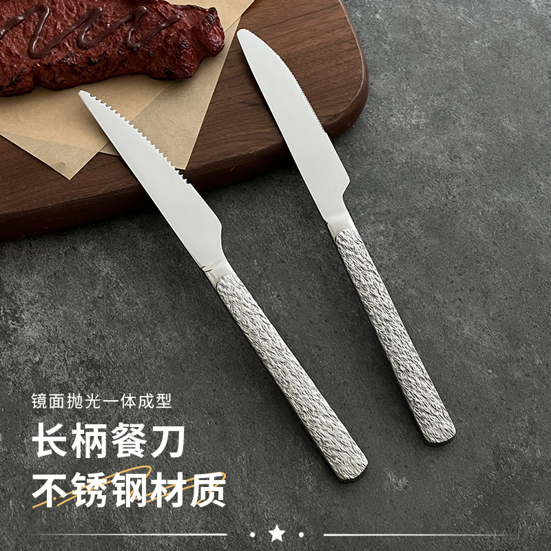 420 Steak knife, a thickened stainless steel steak and cooked food knife for home use, is a cross-border high-hardness special Western cuisine knife full figure