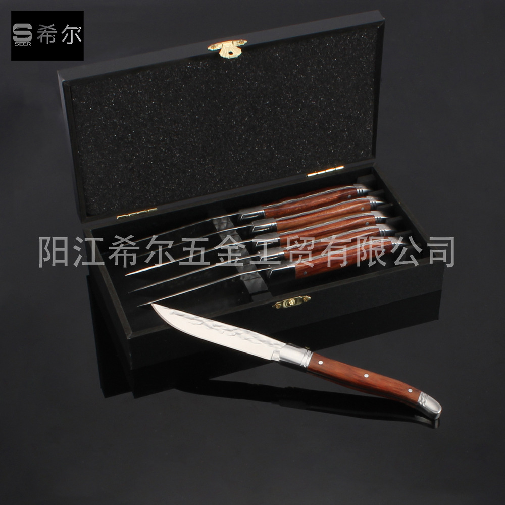 The manufacturer supplies rosewood handle steak knives, stainless steel double steel head Western-style knives, hotel supplies, and satin steak knives Application Scenario