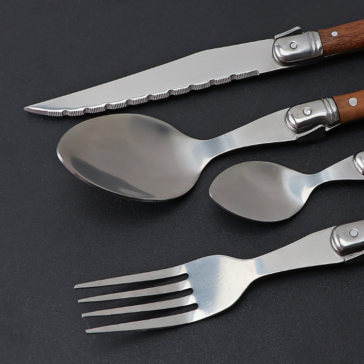 Rosewood handle stainless steel Western tableware, solid wood handle steak knife and fork, daily dining knife, spoon and fork set Specification drawing