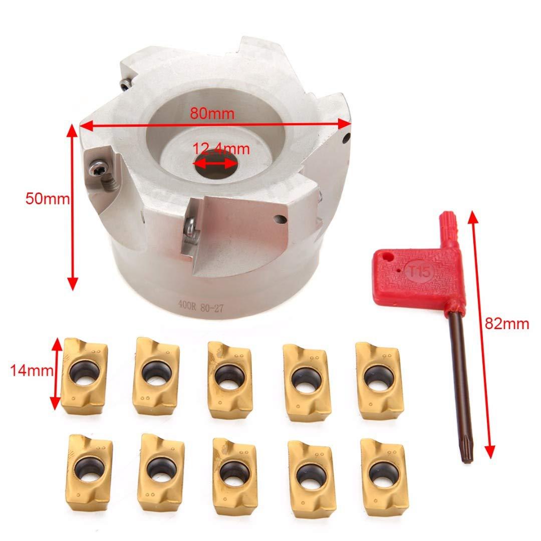 Face mill shank R8-FMB27 imperial 7/16 with +80mm right-angle cutter head + 10 APMT1604 tool grains Specification drawing