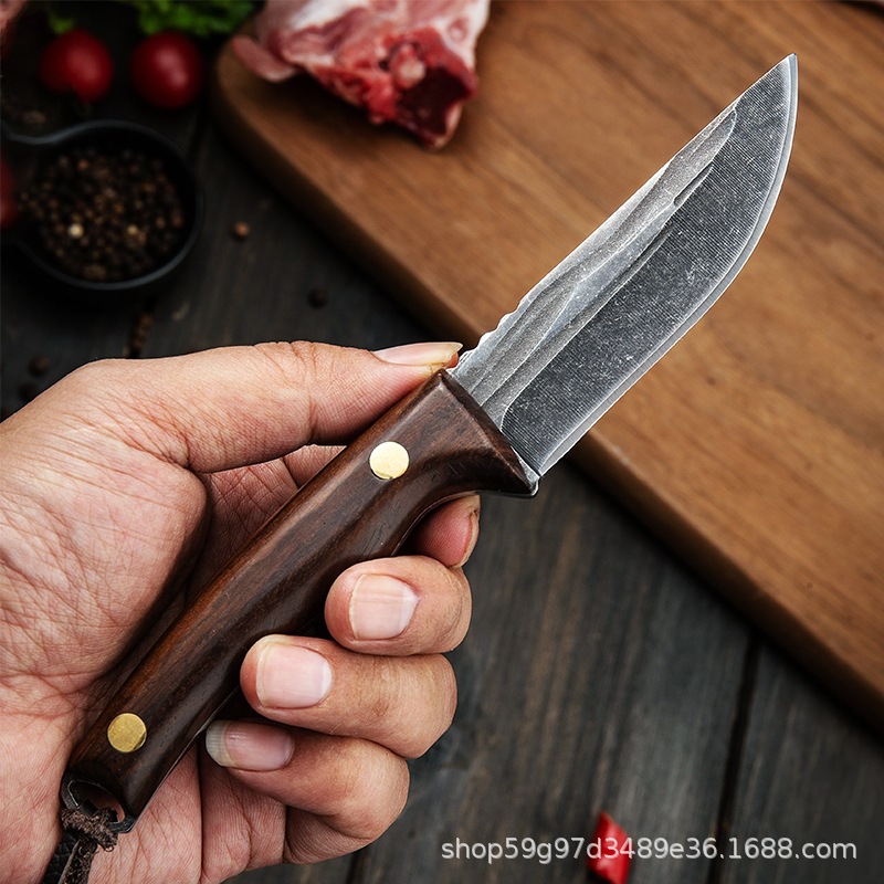 Forged bone-picking knife, sharp wooden handle, straight knife, hand-held meat knife, barbecue meat, roast lamb, outdoor knife manufacturer in stock Specification drawing
