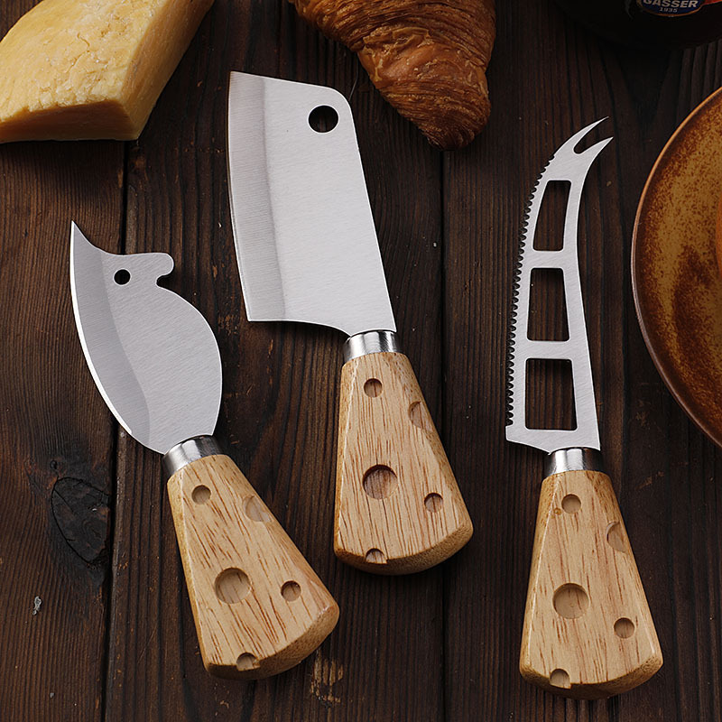 Factory stock rubber wood cheese handle cheese knife, stainless steel small kitchen knife, steak knife, creative mouse-shaped fruit knife details Picture