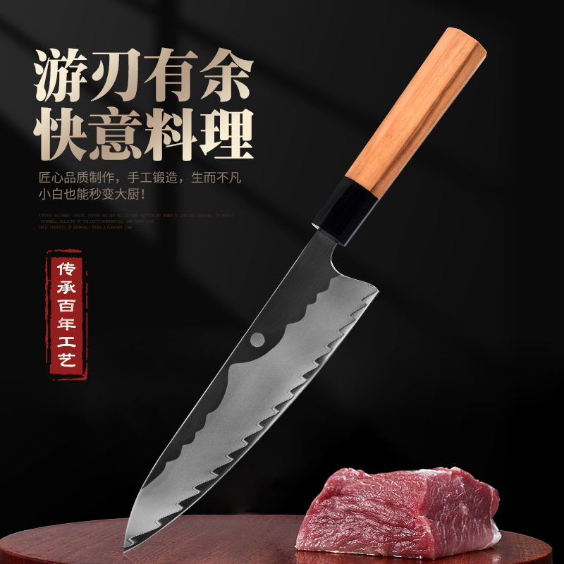 Octagonal handle steel chef's knife, Japanese chef's knife, home kitchen hair-cutting knife, meat cutting knife, handmade full figure