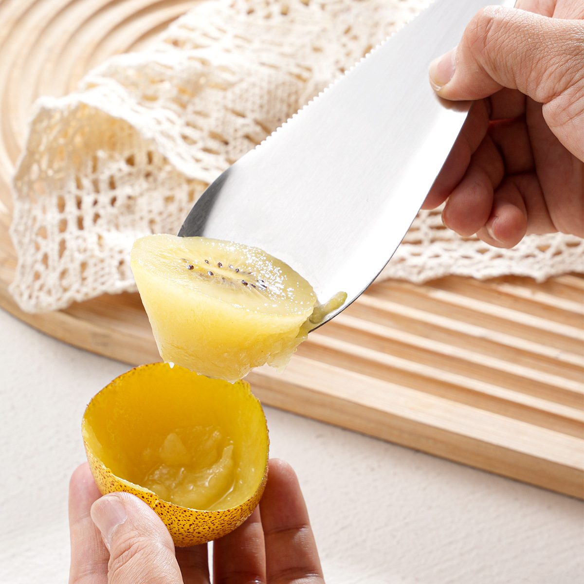 Cross-border 304 stainless steel fruit knife, multi-functional peeler, kiwi spoon, mango slicer, butter pulp scoop Specification drawing