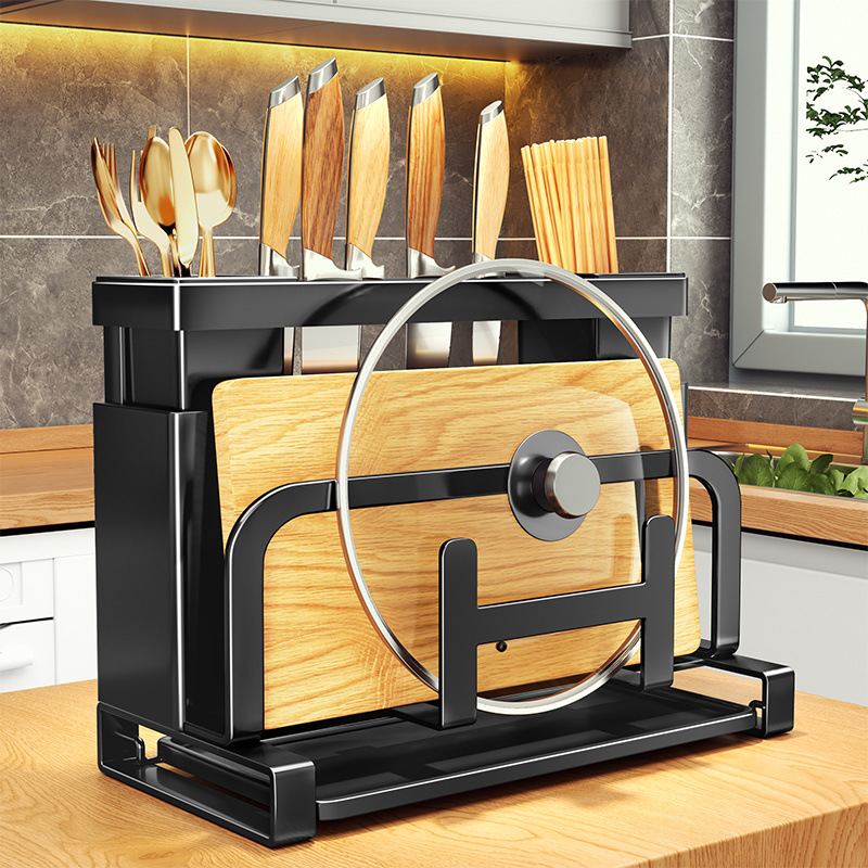 Kitchen knife rack, storage rack, household multi-functional all-in-one, for holding kitchen knives, cutting boards, chopsticks, pot LIDS, knife storage boxes, thickened Application Scenario