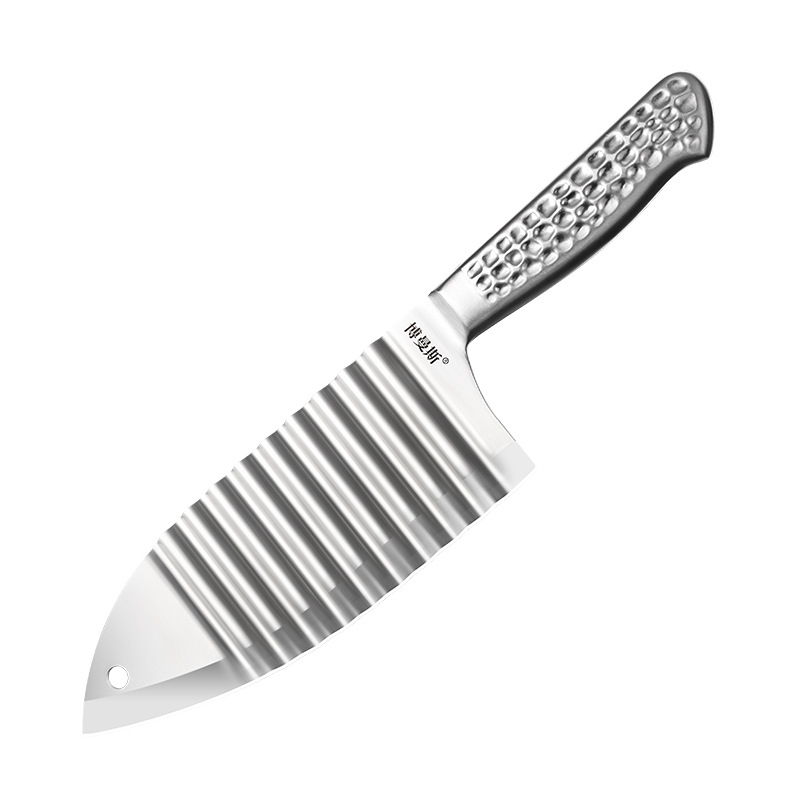 Stainless steel wolf-tooth potato knife, corrugated knife, wavy knife, kitchen and hotel knives, all-steel flower potato chip cutting knife Item Picture