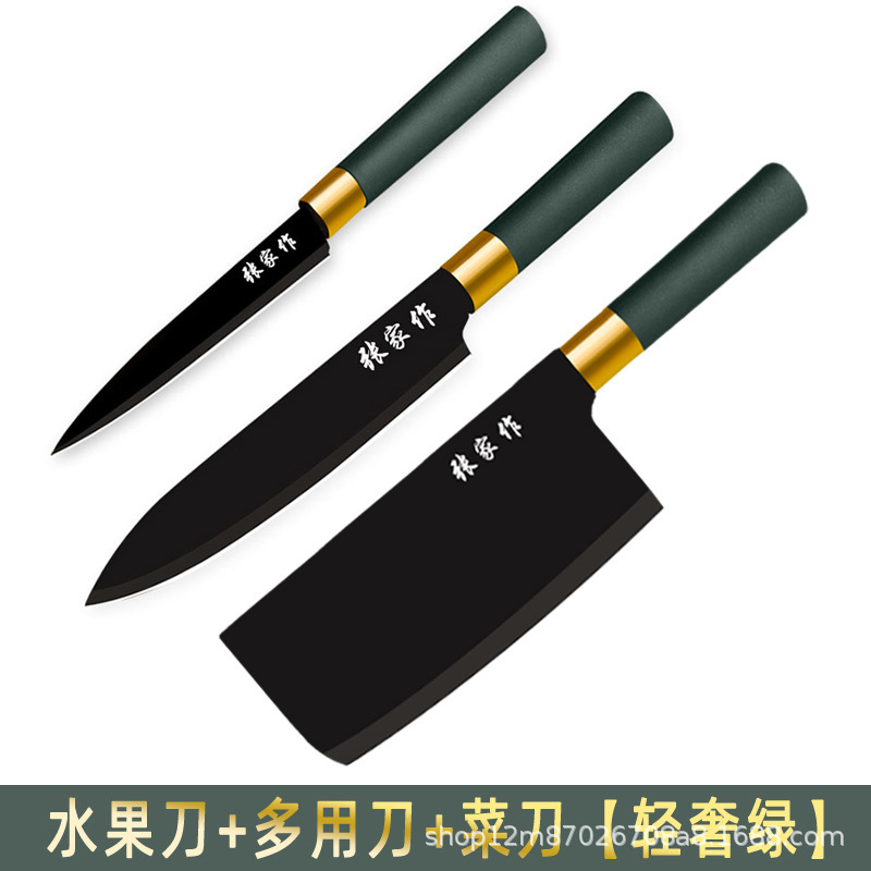 Stainless steel dark green fruit knife, kitchen multi-functional chef, fruit and vegetable multi-purpose knife, ultra-fast and sharp kitchen knife and cutting board set Item Picture