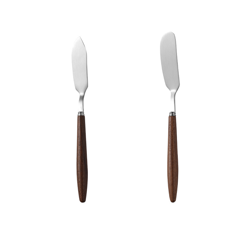 Cross-border new products: 304 stainless steel butter knife, walnut wood handle, long handle, jam butter spatula, cream piping knife Item Picture