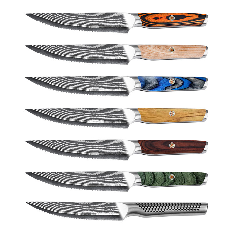 Ruitai's new Damascus steel stainless steel Western tableware knives, steak knives, main course knives, sharp steak knives are in stock Specification drawing