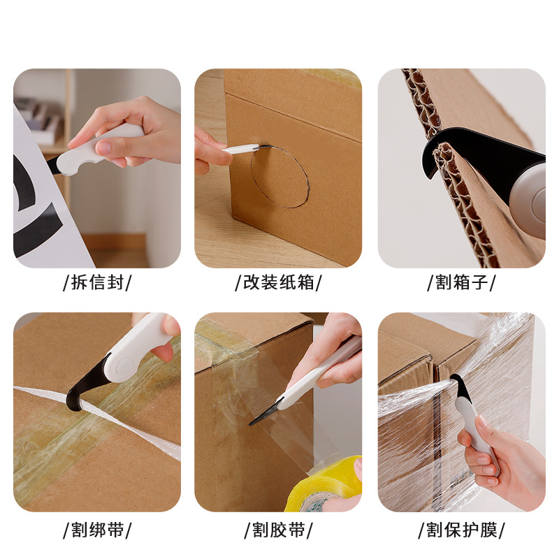 Portable double-head box opener, multi-purpose for opening express packages, small box cutting, tape binding, multi-functional box opening knife Application Scenario