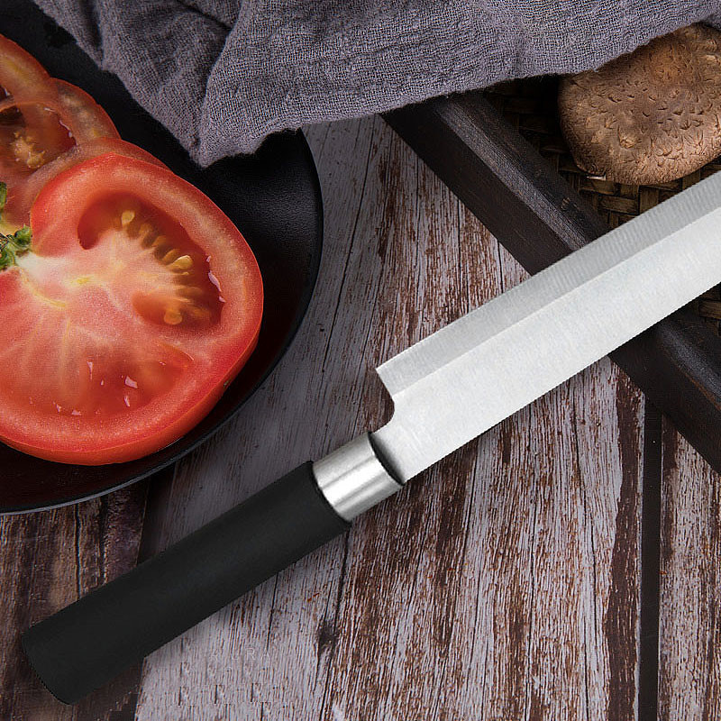 Factory PP steel ring 8-inch stainless steel kitchen knife, household cooking knife, salmon sushi knife, chef's knife, meat cutter Specification drawing