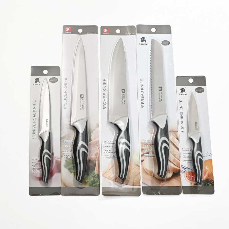 A brand knife set A38, 3Cr13 steel, PP handle, card slot, 8-inch chef knife, 5-inch all-purpose knife, 3-inch Application Scenario