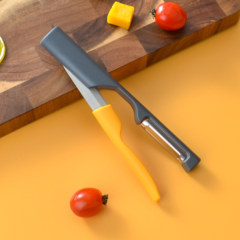 Stainless steel fruit knife and melon peeler set, fruit peeler, kitchen potato peeler, creative multi-functional knife and peeler in one details Picture